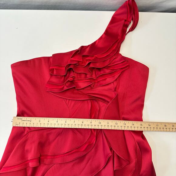 BCBDMaxAzria Womens 12 One Shoulder Mini Cocktail Dress Berry Red Y2K Ruffles - Picture 11 of 12